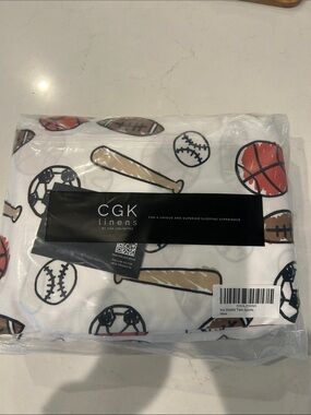 GK Linens Kids Sports Sheet Set - White with Red and Brown Accents